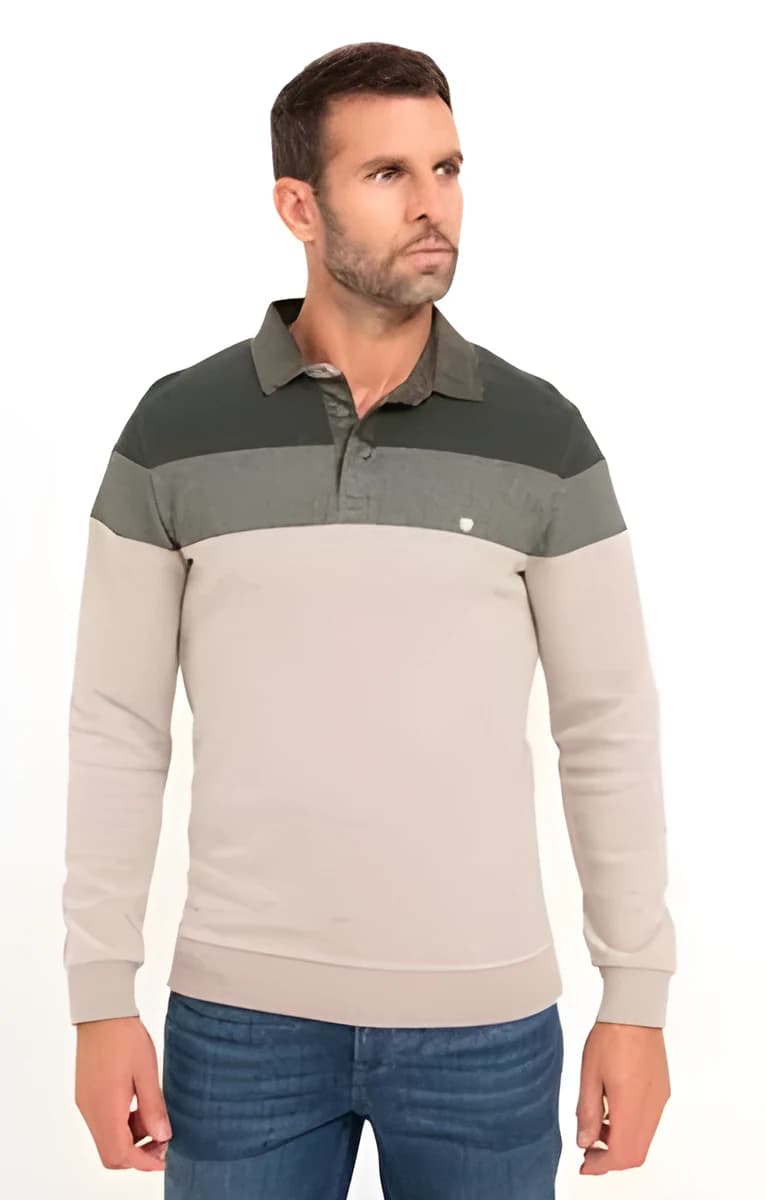 Polo manches longues Découpe – Kaki
