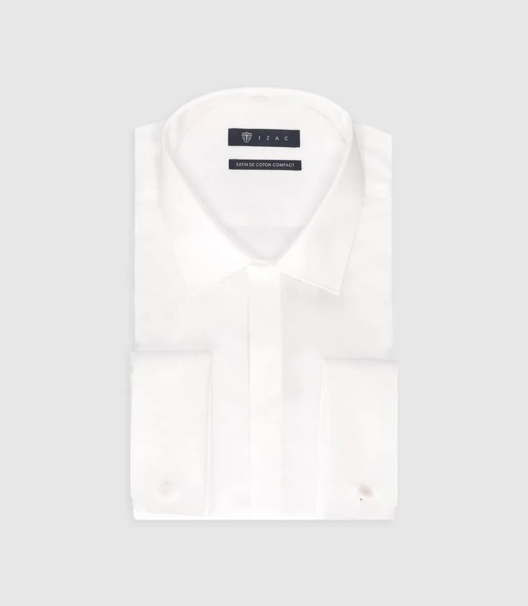 Chemise slim en satin de coton blanc SATINMIXTESLIM