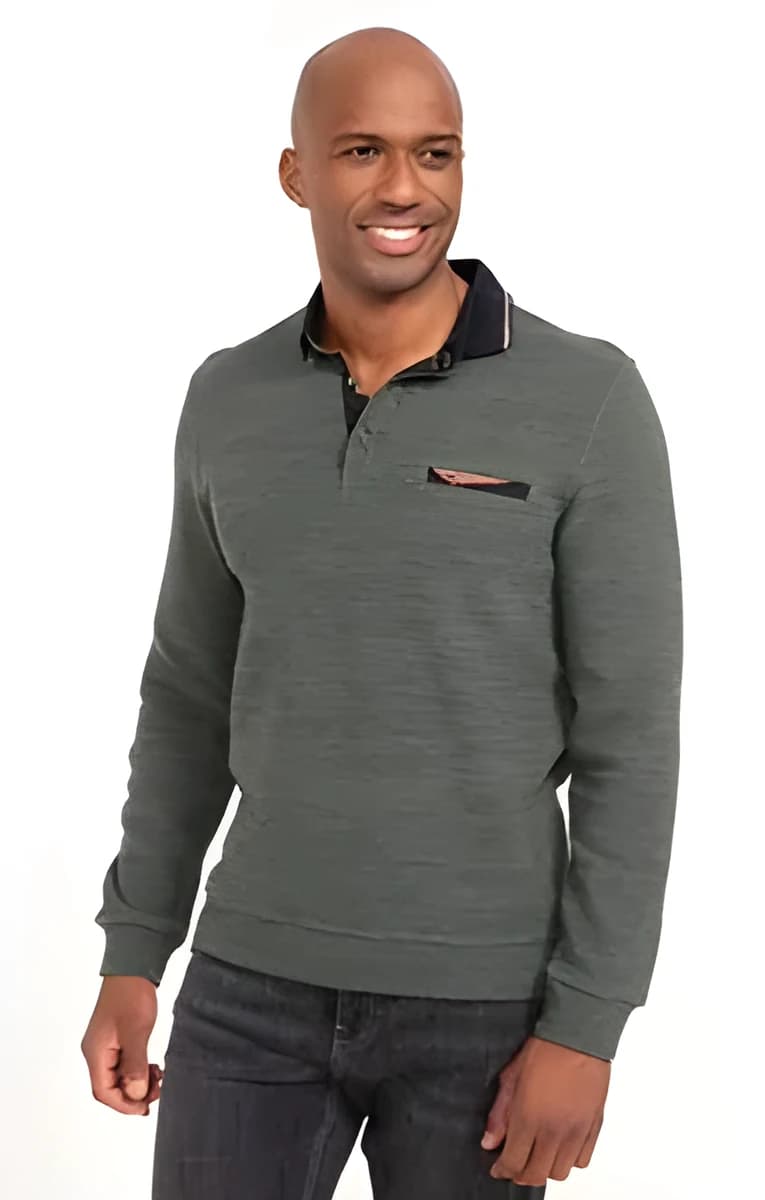 Polo manches longues Print – Bleu Dur