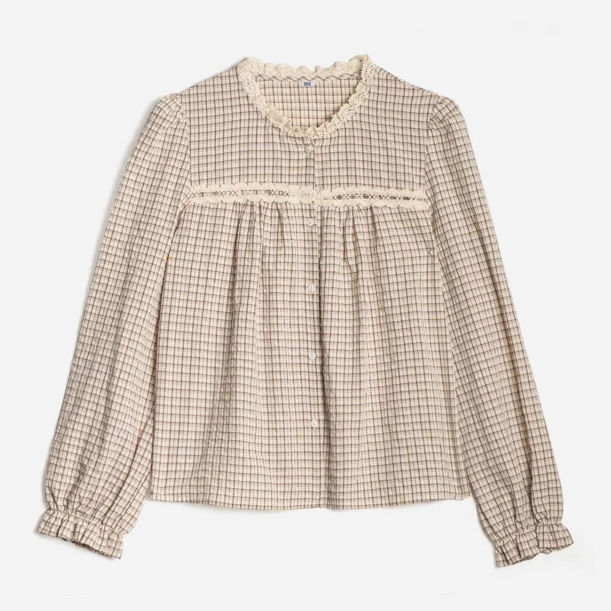 Chemise ERAM WEAR écrue motif carreaux