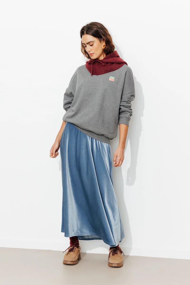 Jupe longue en velours satin