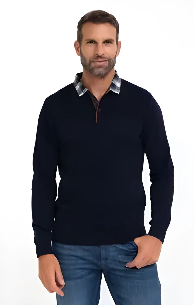 Pull uni double col polo Caro – Marine