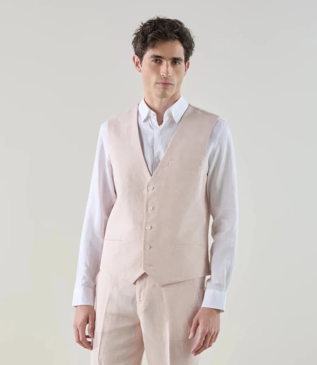 Gilet de costume 100% lin rose
