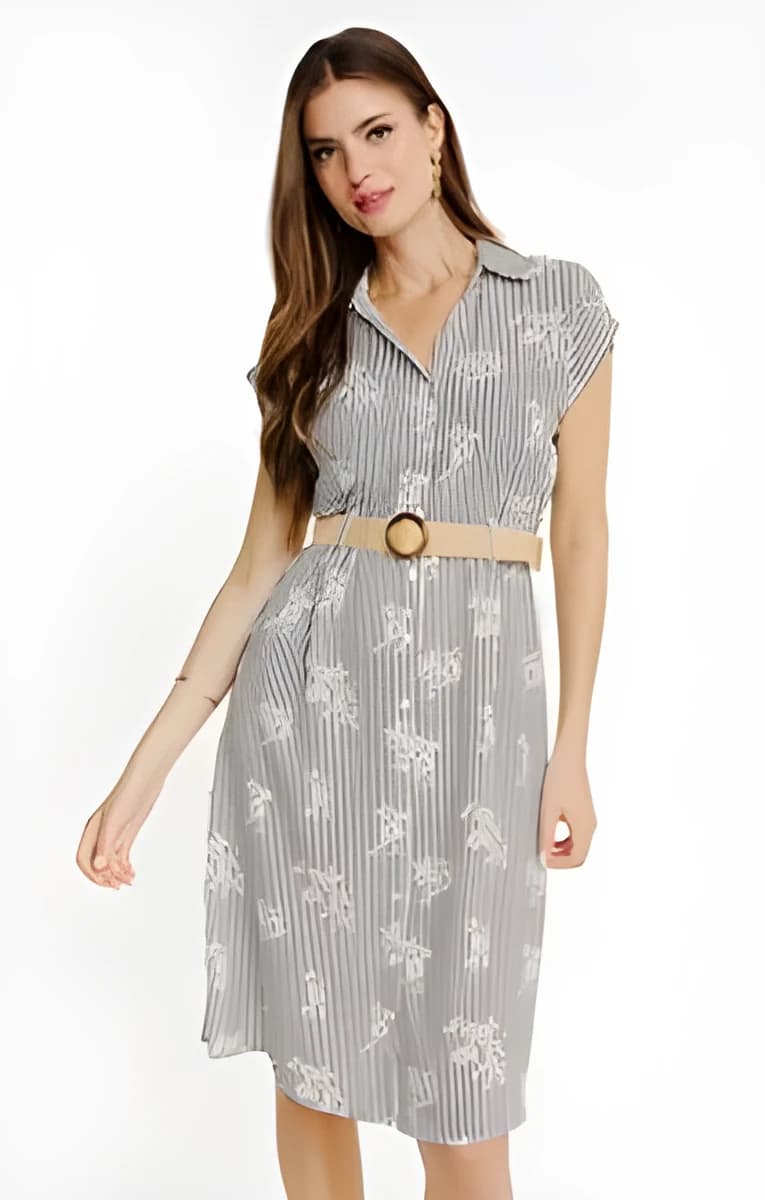 Robe chemise avec ceinture rafia – Kaki Clair