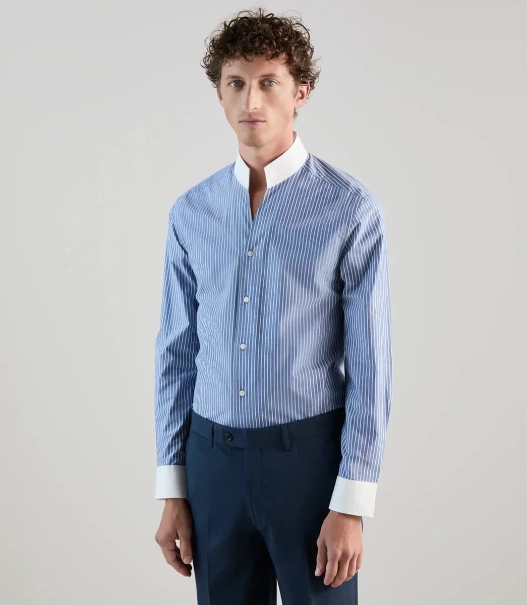 Chemise col indien bleue