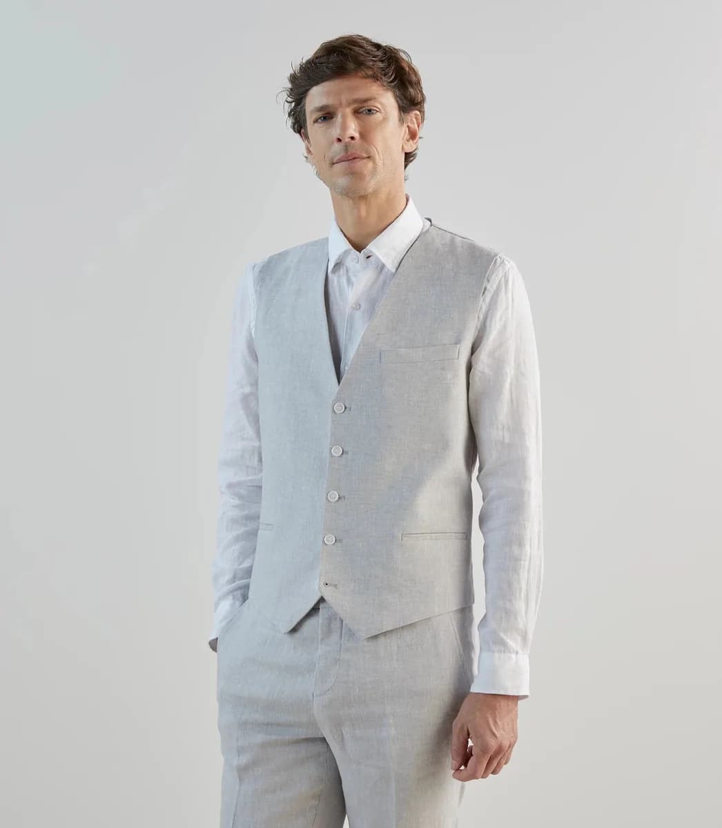 Gilet de costume 100% lin gris