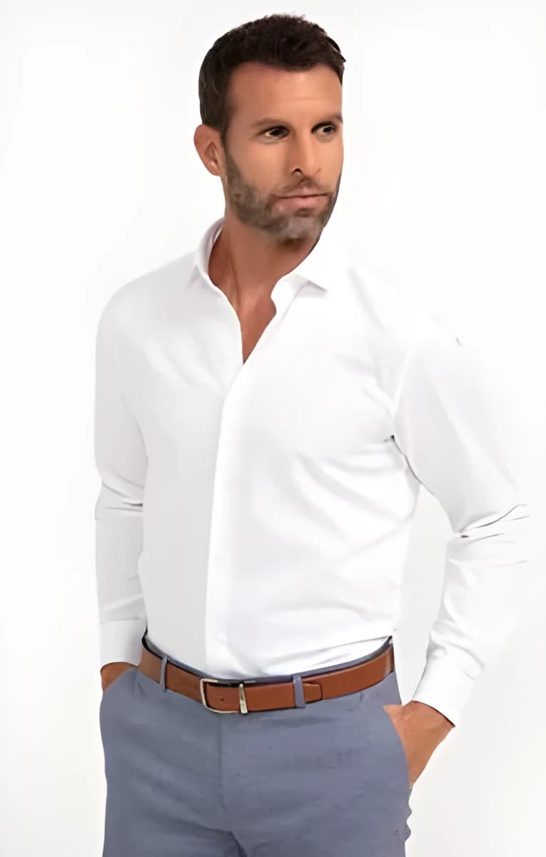 Chemise ajustée manches longues Calandre – Blanc