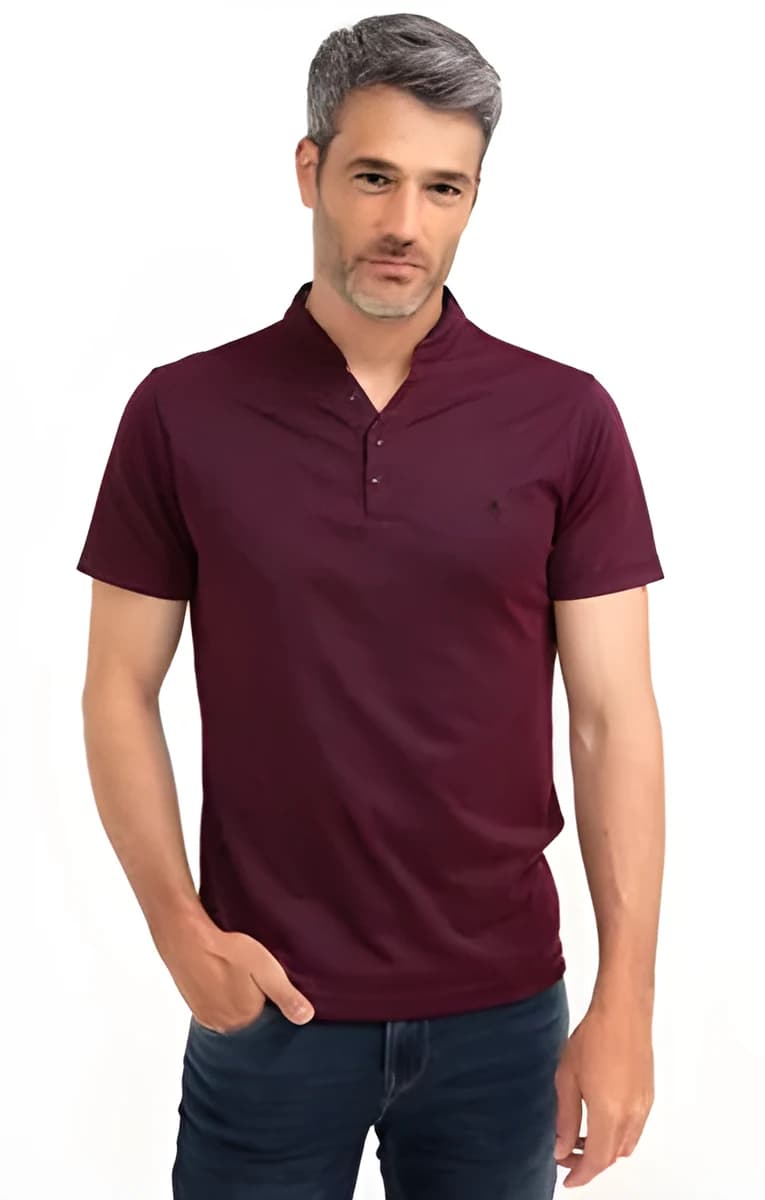 Tee-shirt col tunisien Chambly – Lie de Vin