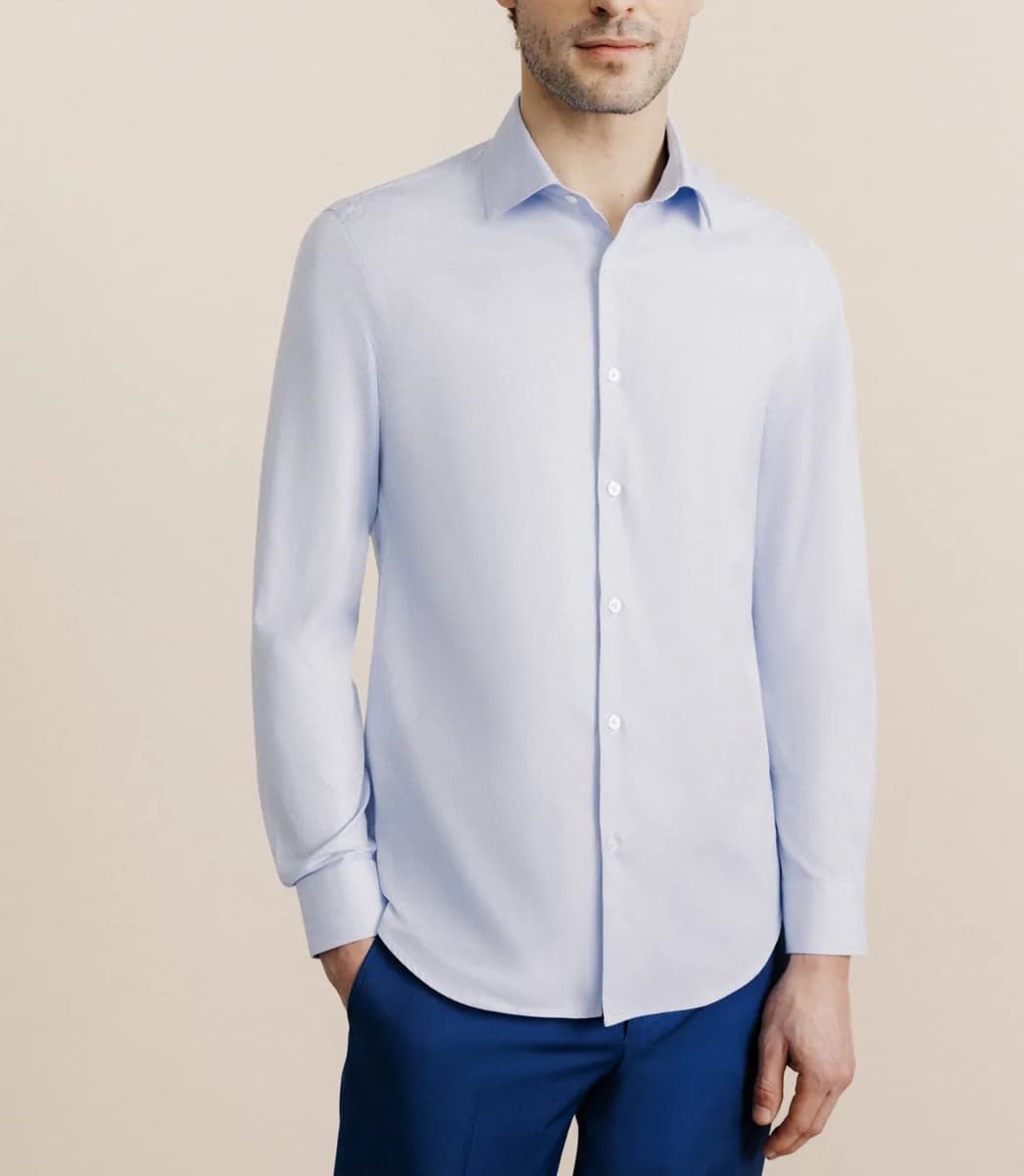 Chemise 100% coton sans repassage bleue