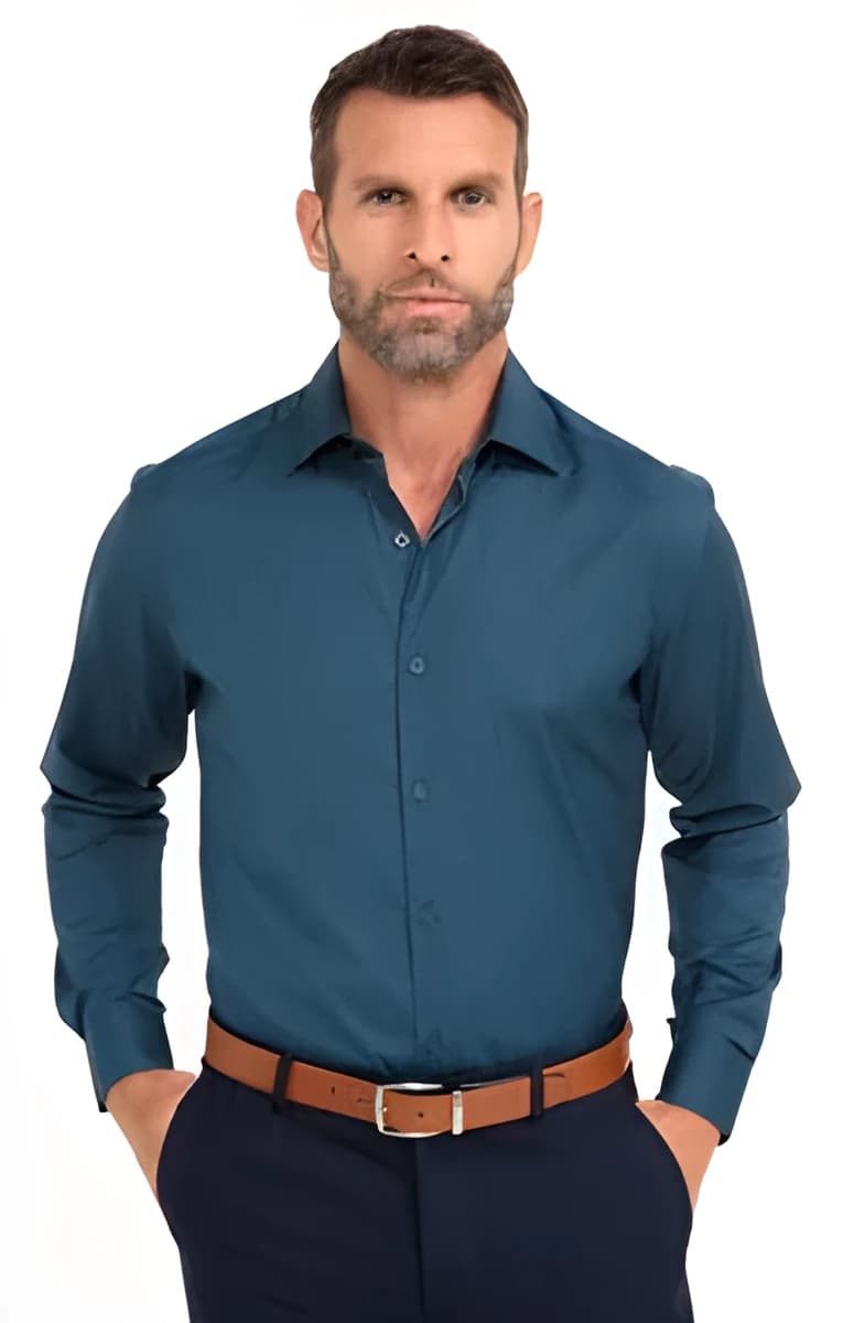 Chemise regular manches longues Fluide – Gris Bleuté