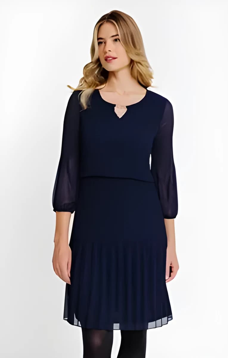 Robe plissée unie – Marine