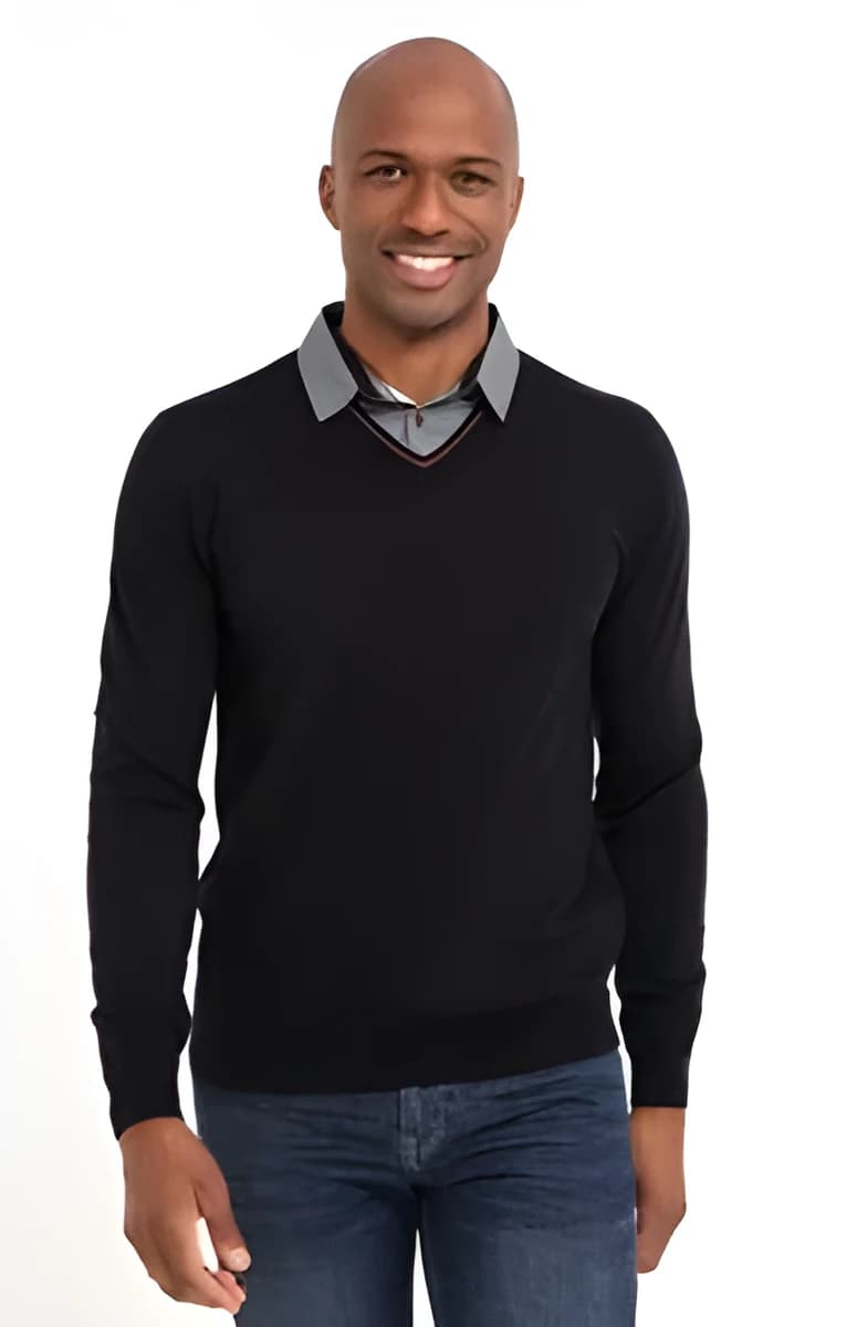 Pull col V avec chemise Lup – Pétrole