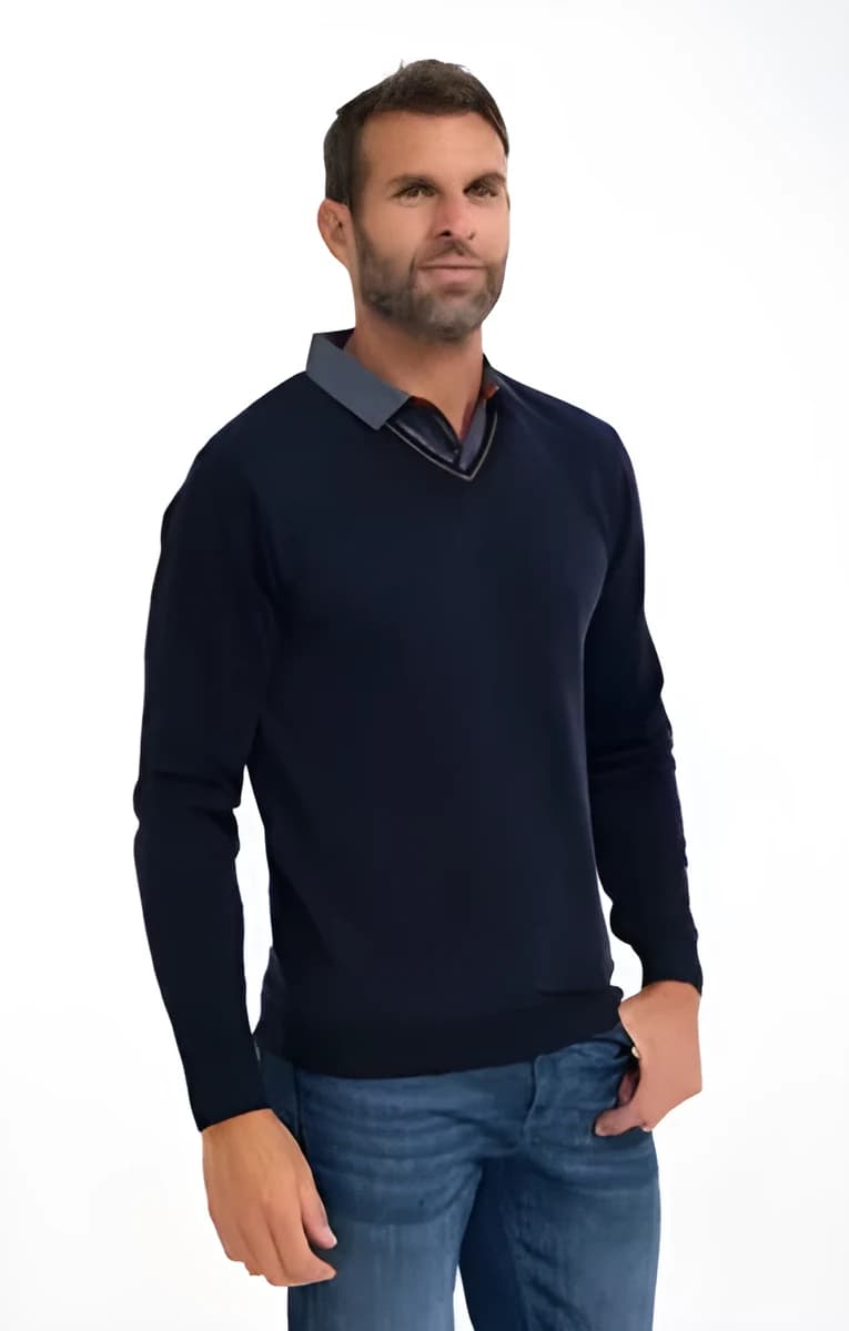 Pull col v chemise Bico – Marine