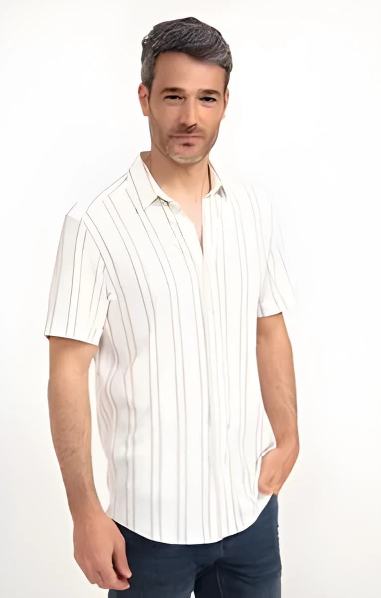 Chemise manches courtes Crepstripes – Blanc
