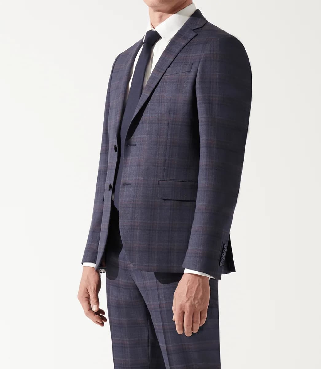 Costume col châle à carreaux bleu