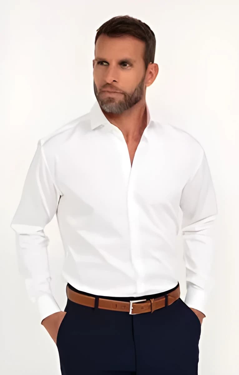 Chemise confort manches longues satin – Blanc