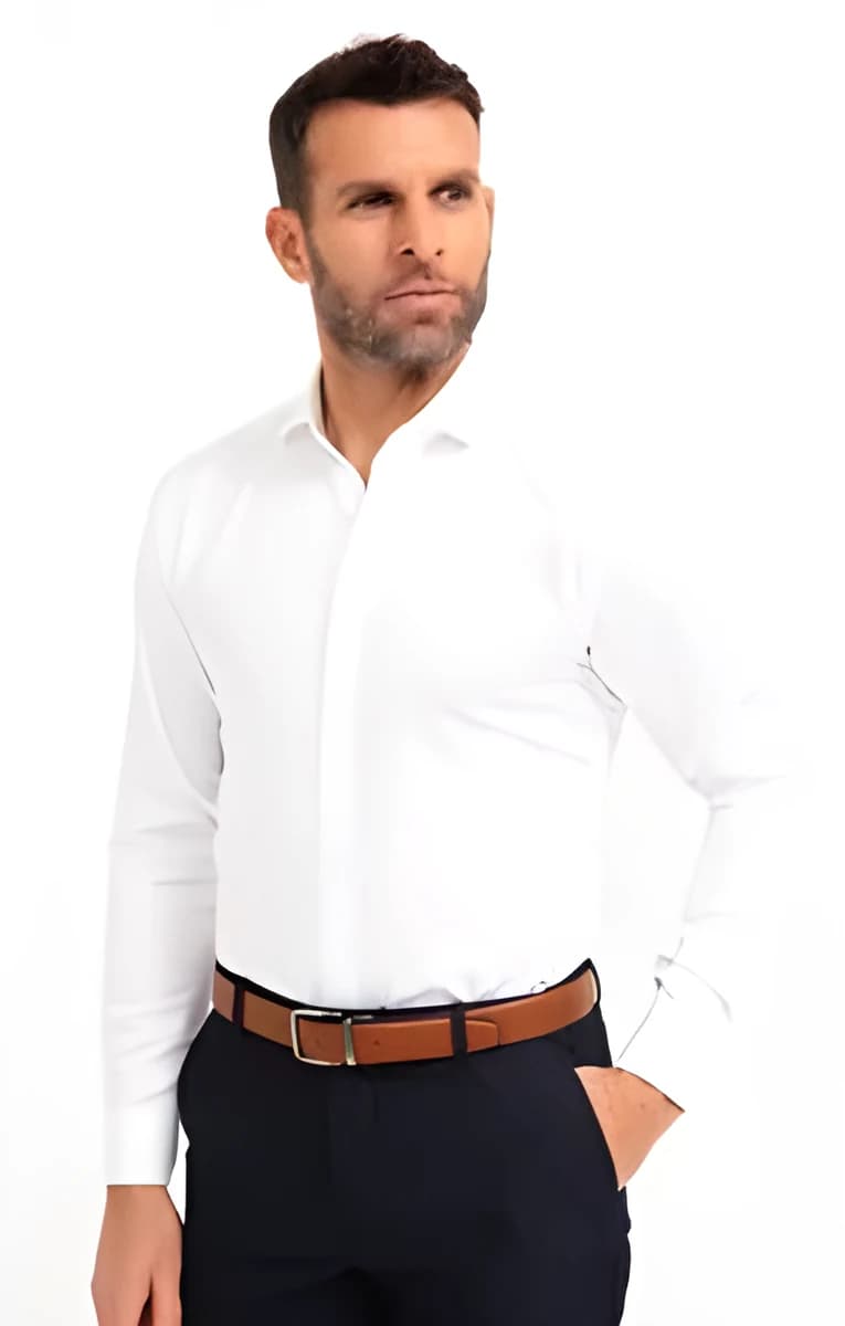 Chemise slim manches longues satin – Blanc