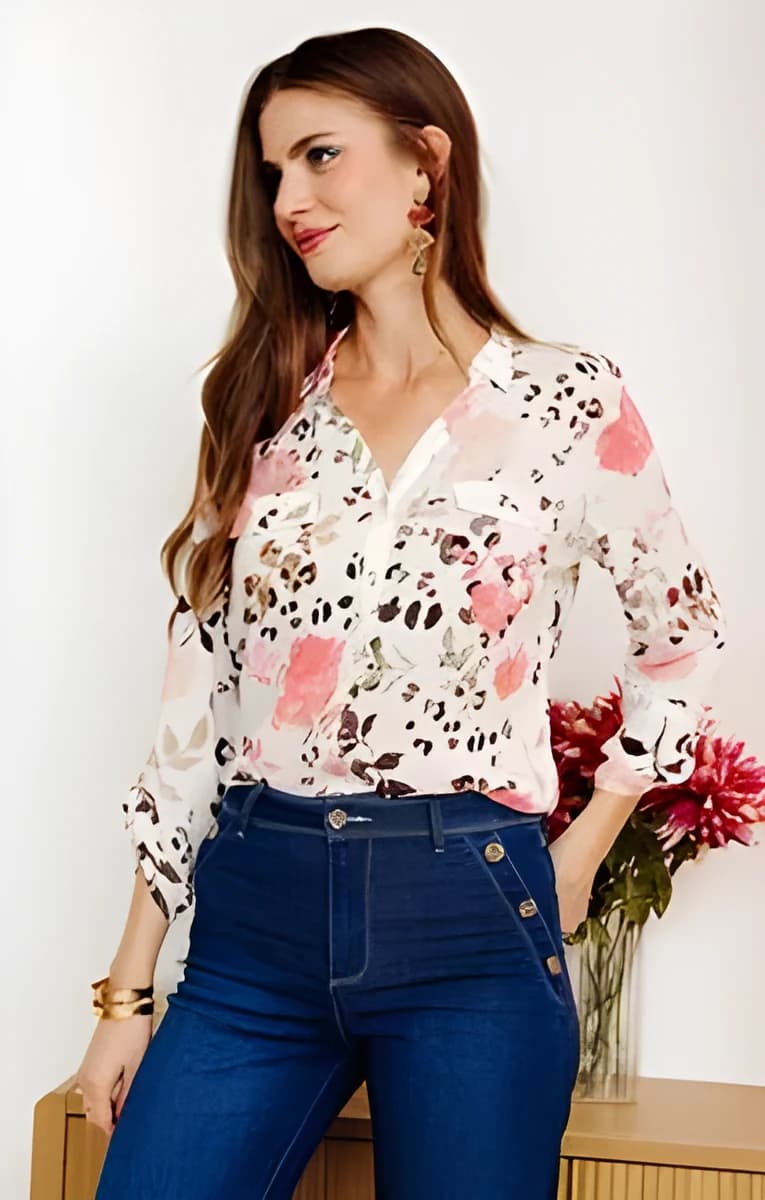 Chemise imprimée – Écru
