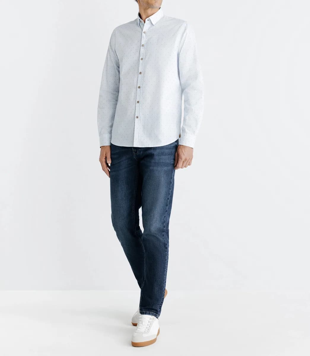 Chemise droite imprimée à coudières blanche et camel