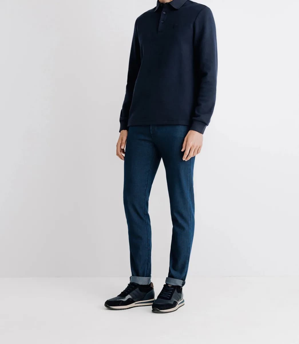 Polo boutonné manches longues marine