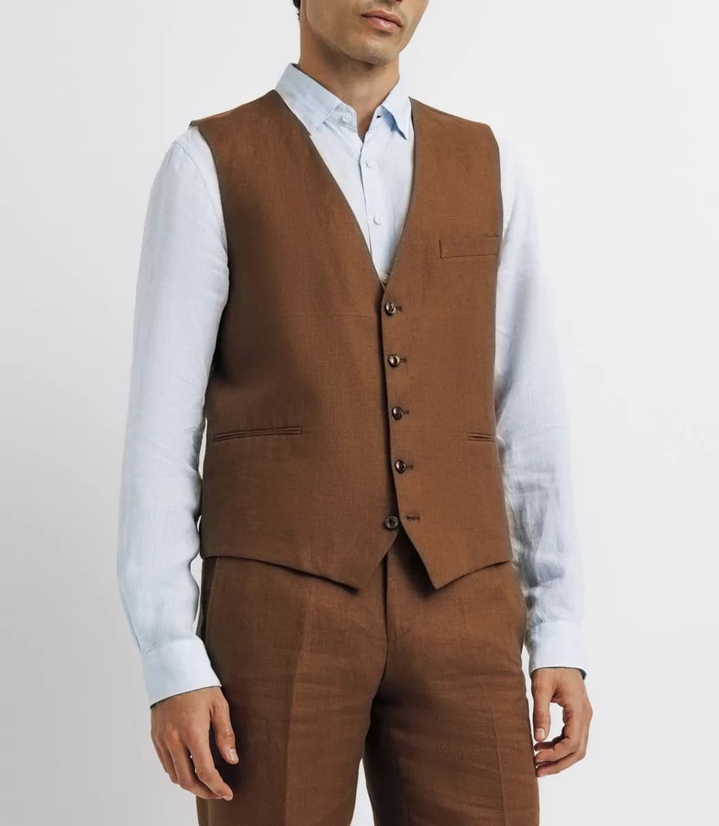 Gilet de costume 100% lin truffe