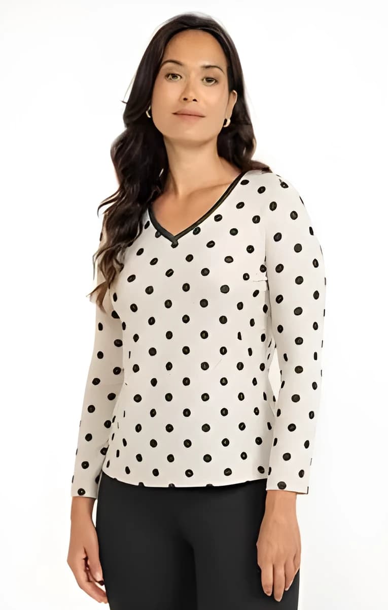 Tee-shirt à pois et manches longues – Beige
