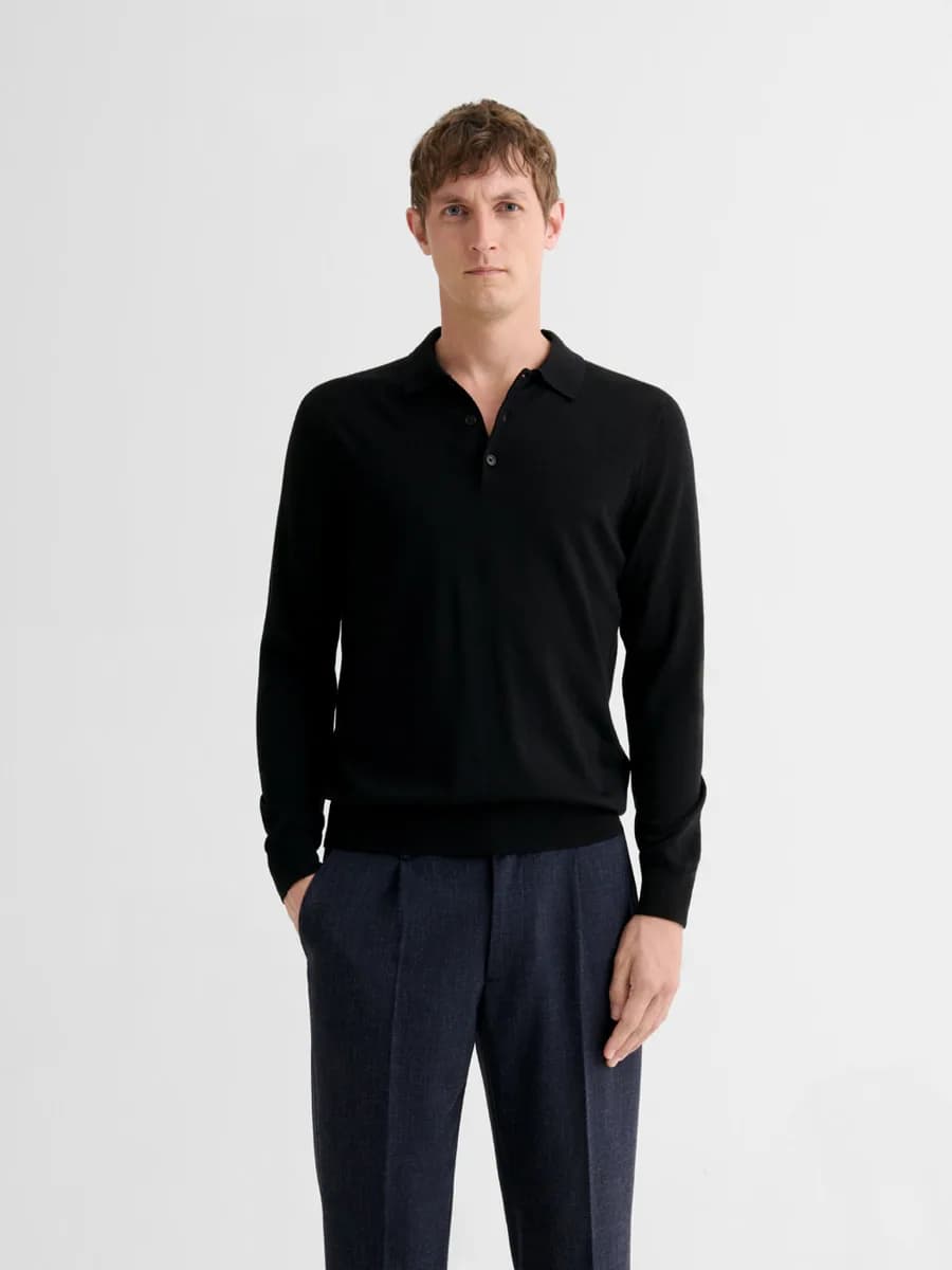 Polo boutonné en laine Mérinos