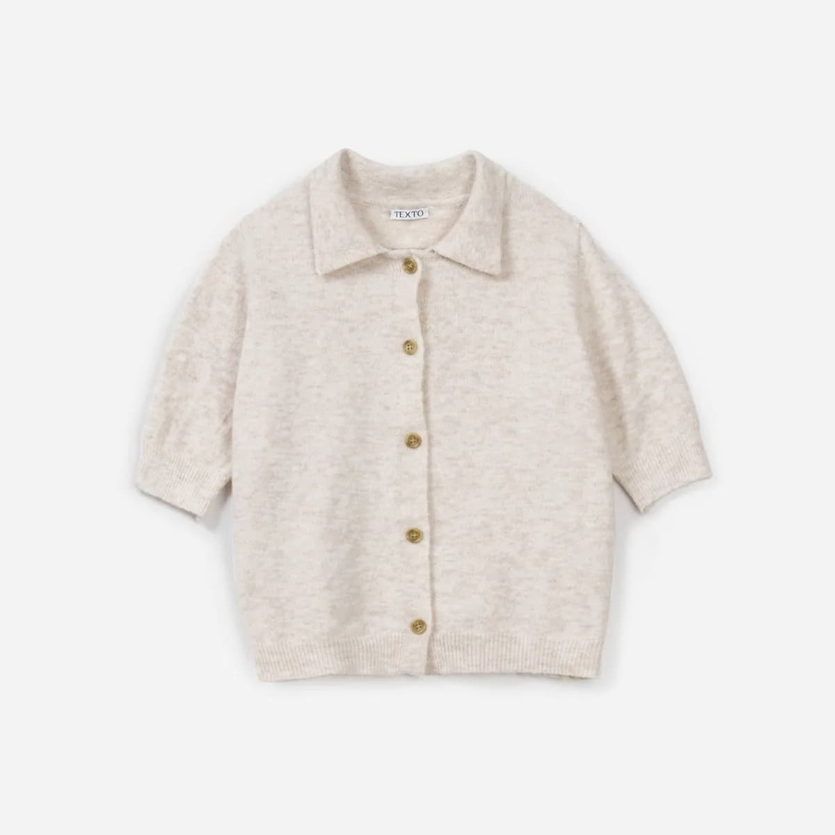Cardigan beige tricot manches courtes