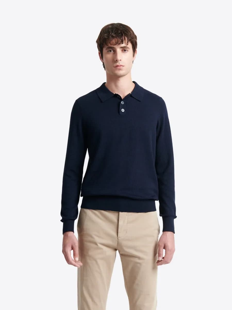 Polo boutonné en maille coton-cachemire