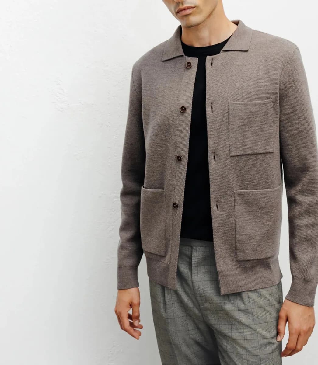 Cardigan surchemise en maille chatain