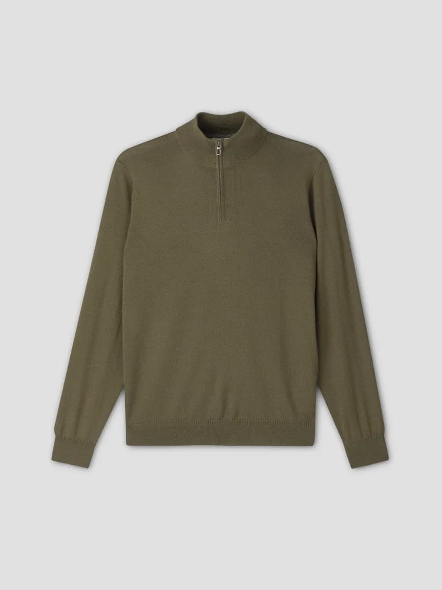 Pull col cheminée zippé en laine Mérinos