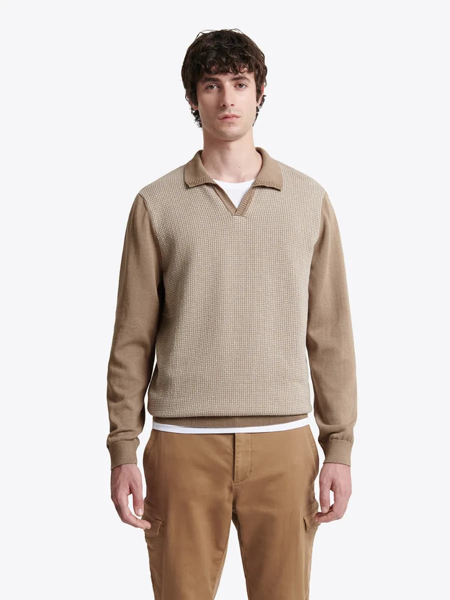 Pull col polo bicolore en coton