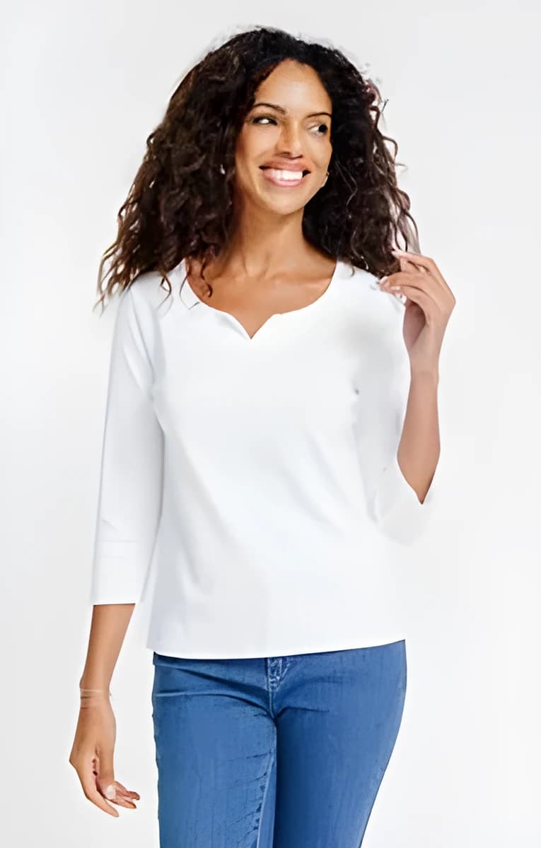 Tee-shirt brodé manches 3/4 – Écru