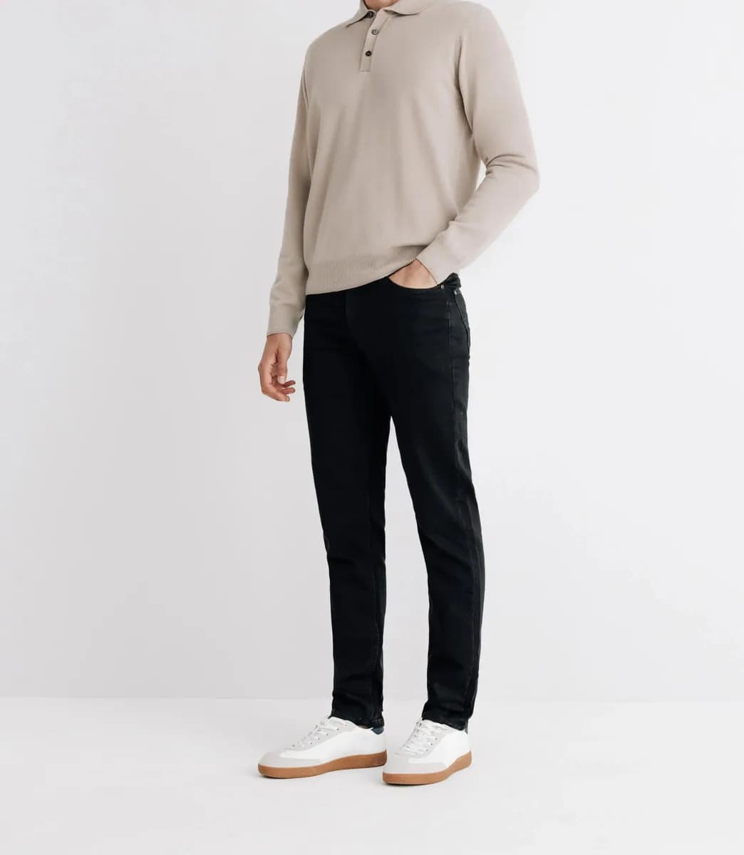 Pull col polo en laine mérinos beige