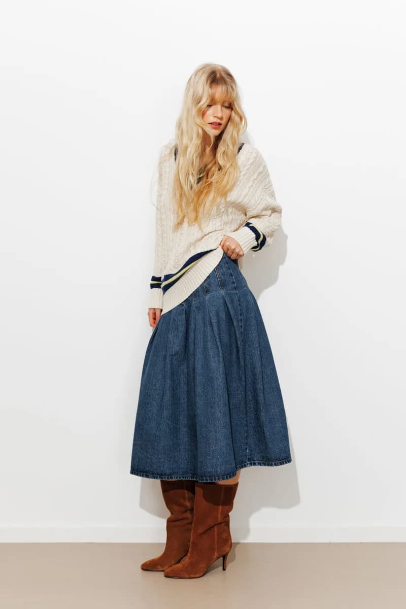 Jupe midi évasée en jean Femme