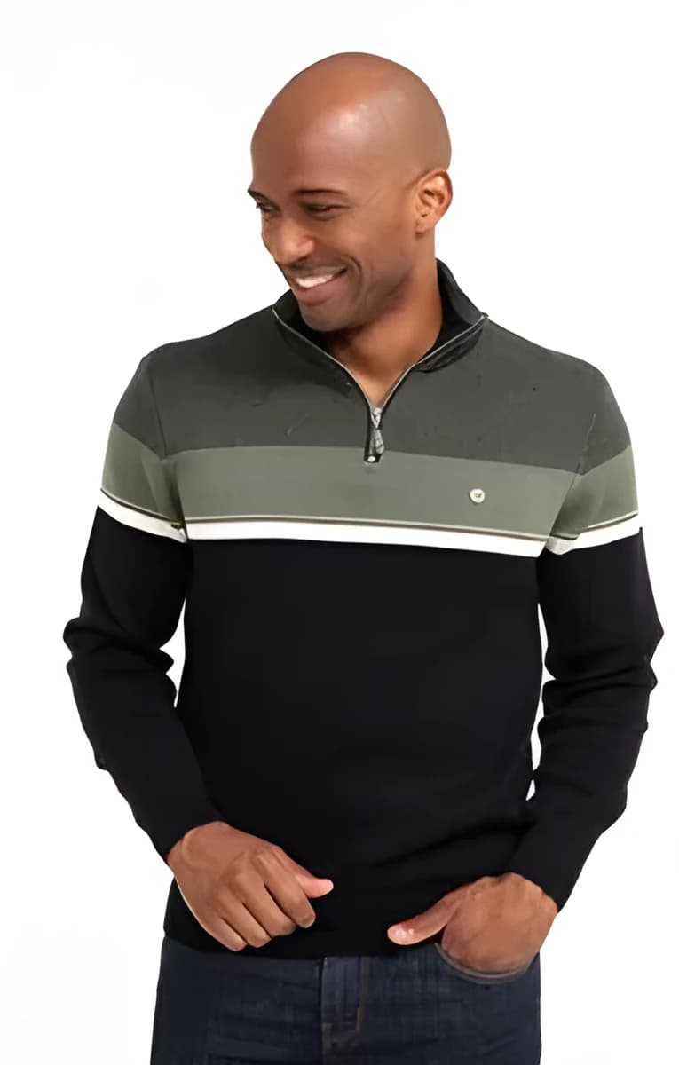 Pull col montant rayé Multiray – Kaki