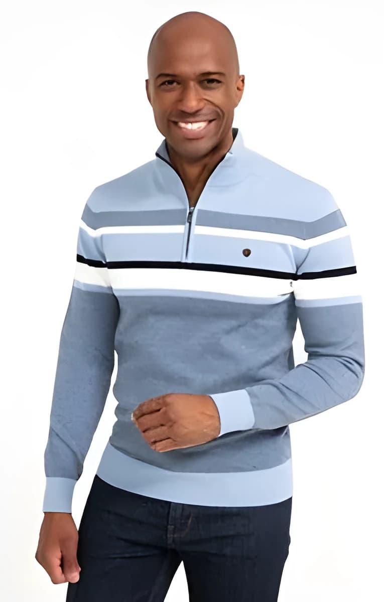 Pull col montant rayé Ocean – Bleu Ciel