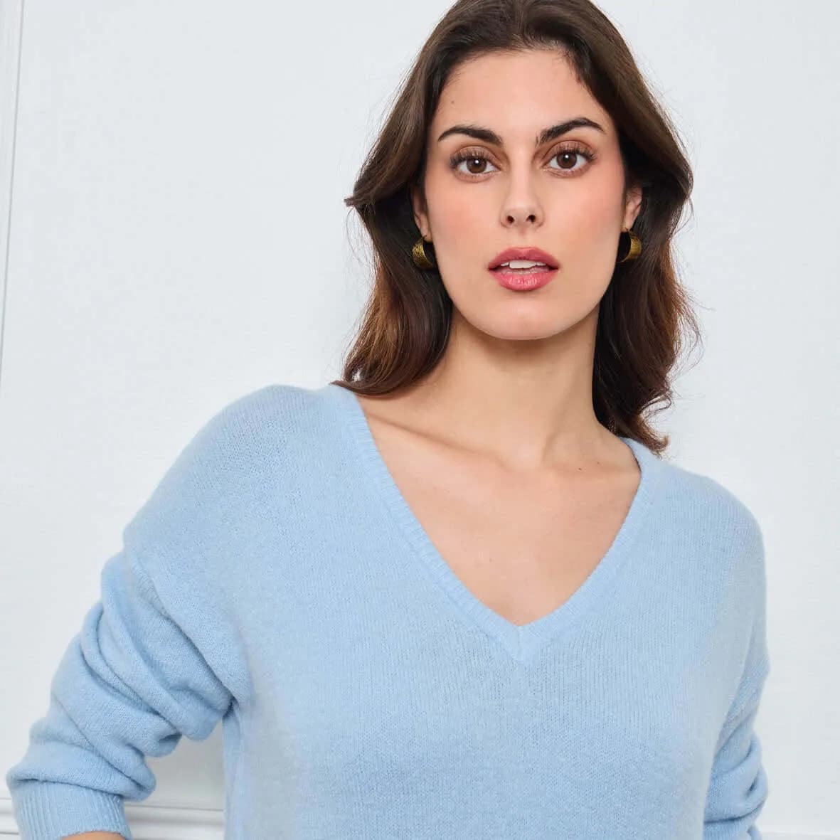 Pull Col V Opaline Bleu Clair