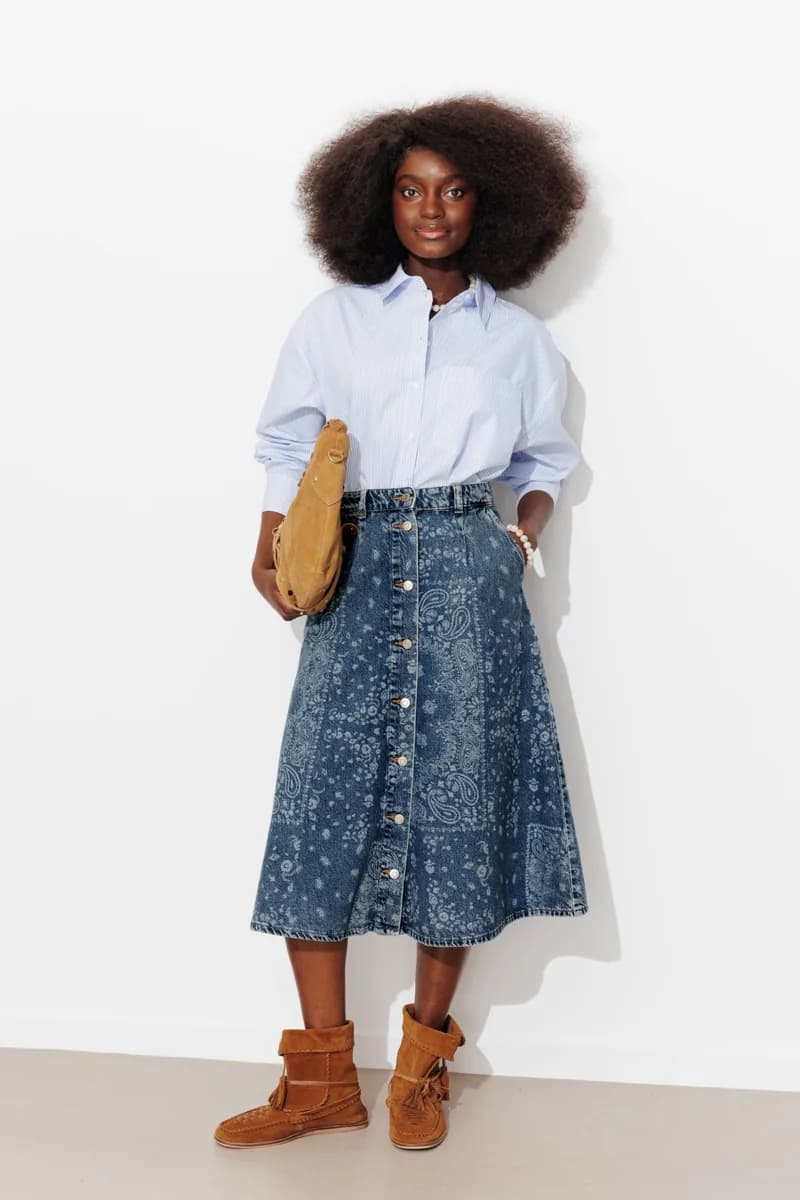 Jupe midi en jean délavé laser