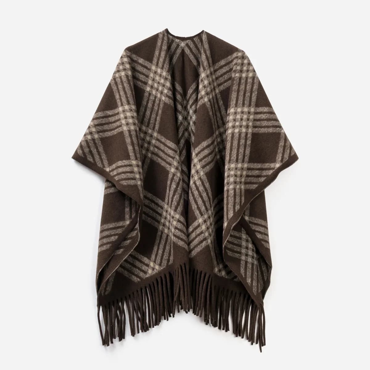 Poncho marron motif carreaux