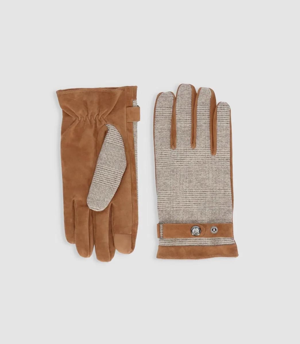 Gants en cuir bi-matière camel UGO