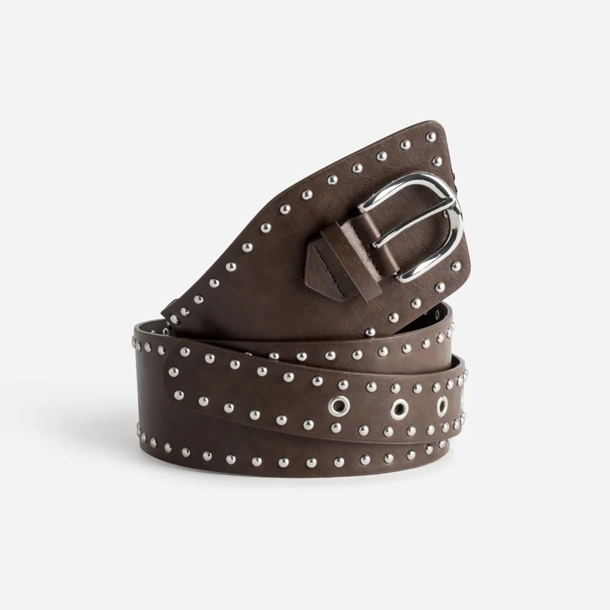 Ceinture large marron cloutée