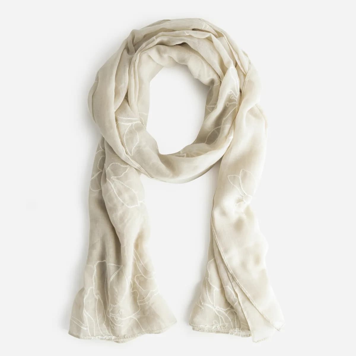 Foulard beige broderies maxi fleurs