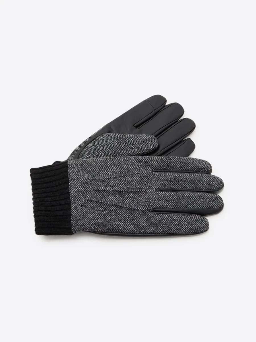 Gants bi-matière cuir et flanelle