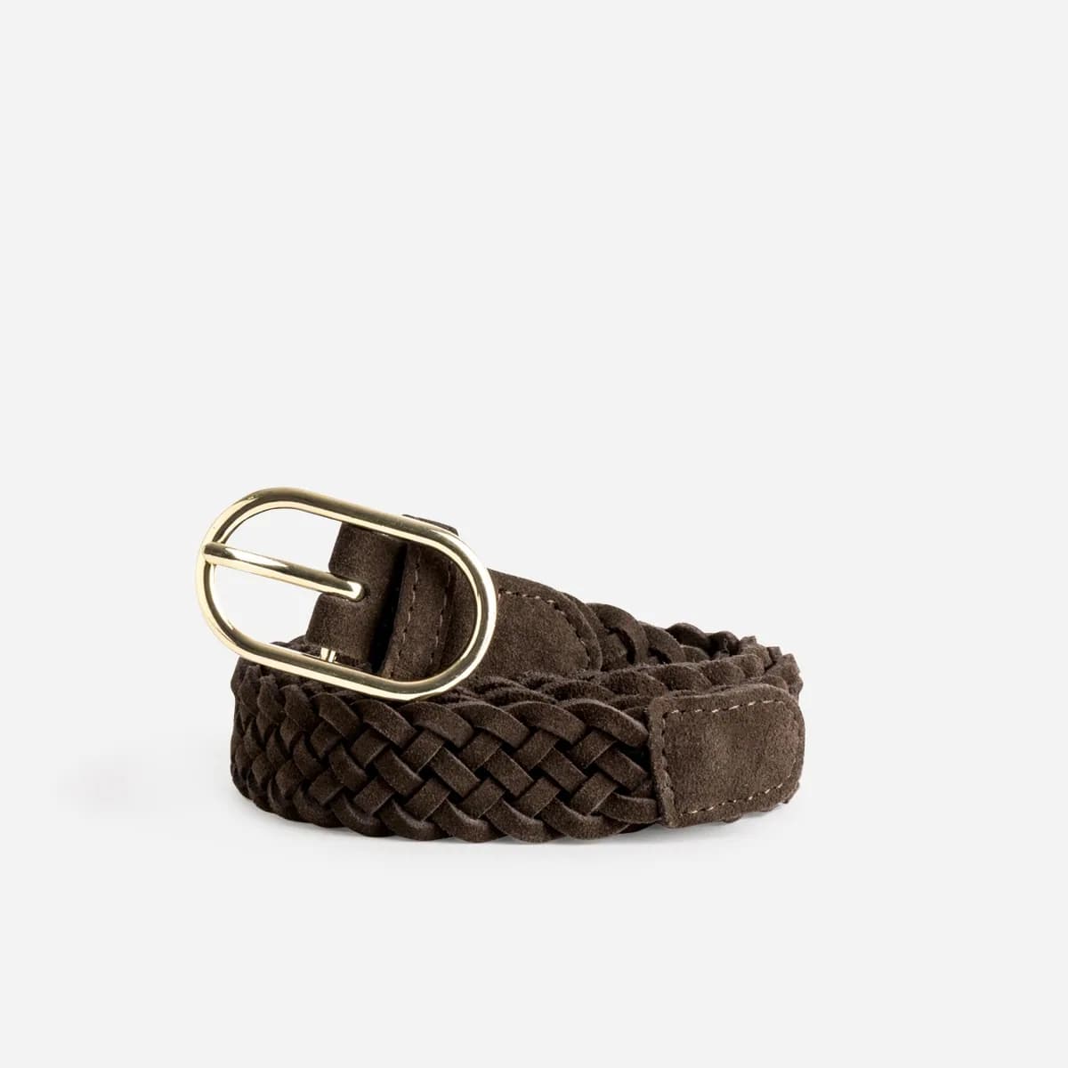 Ceinture marron cuir velours tressé