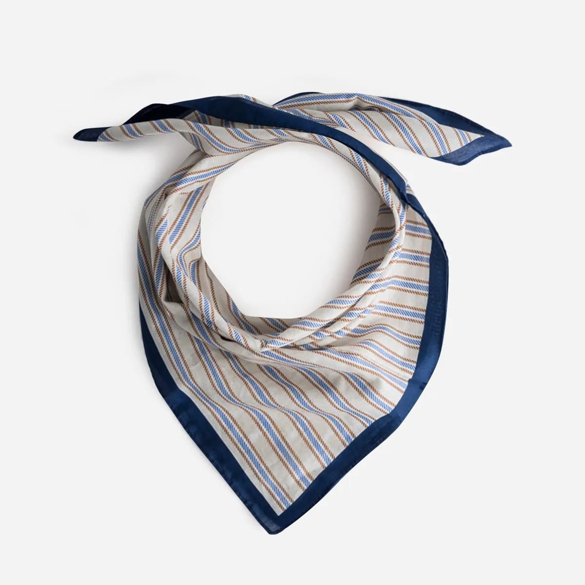 Foulard écru motif rayures bleues