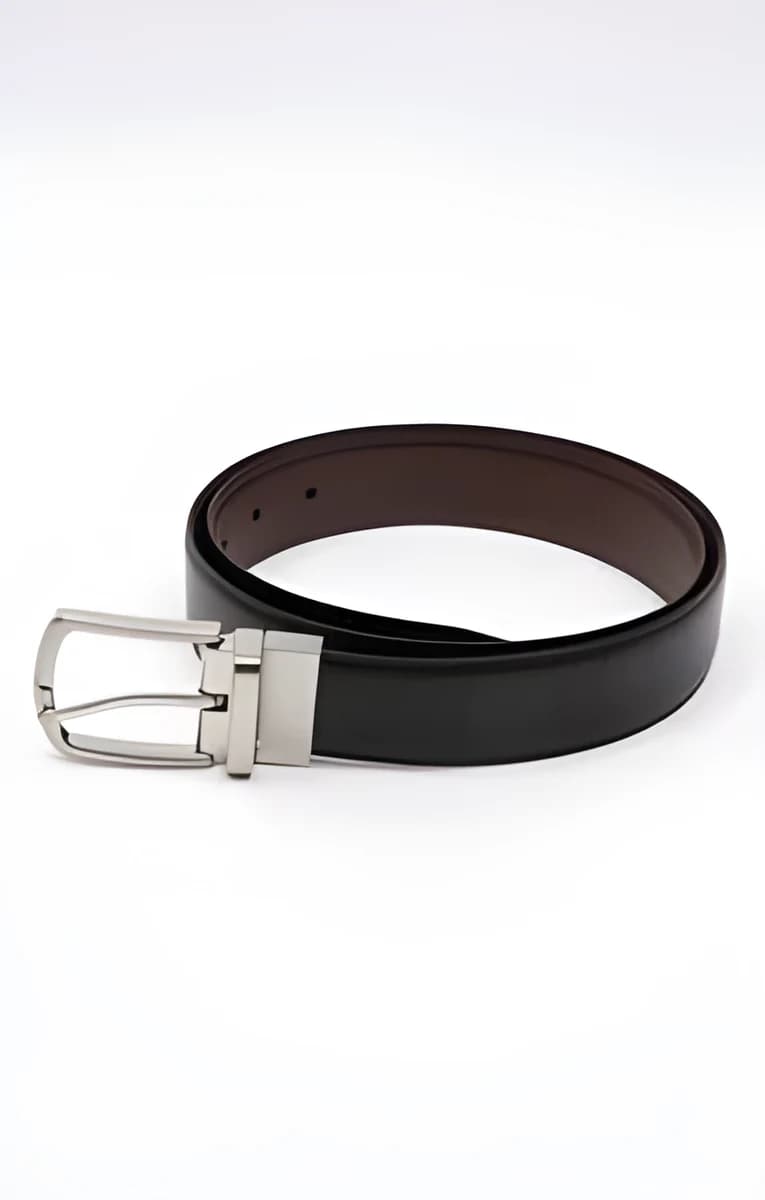 Ceinture réversible en cuir avec boucle – Noir