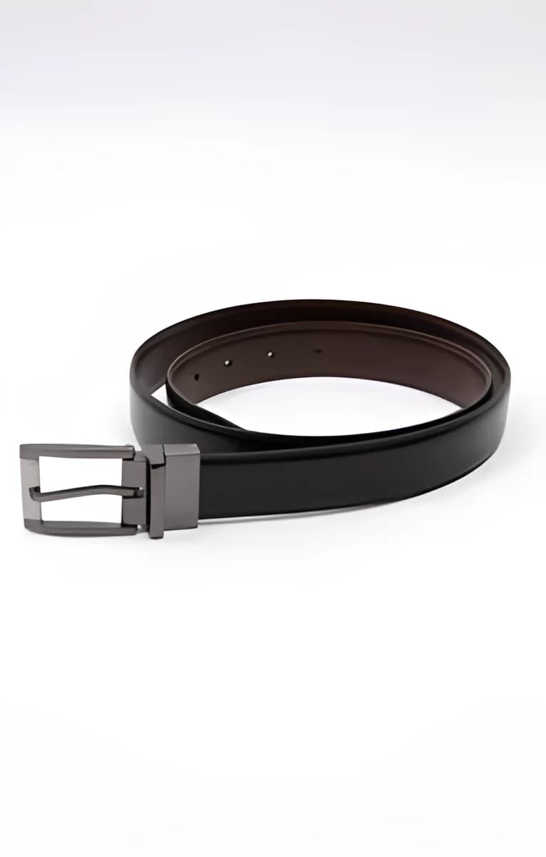 Ceinture réversible en cuir avec boucle – Noir