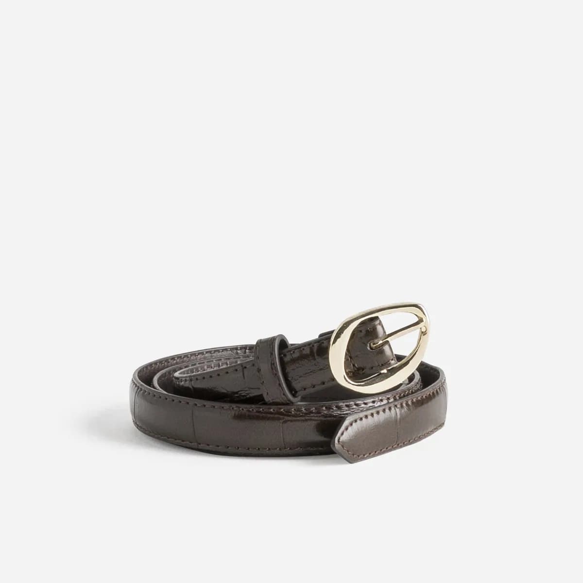 Ceinture fine marron embossage effet croco