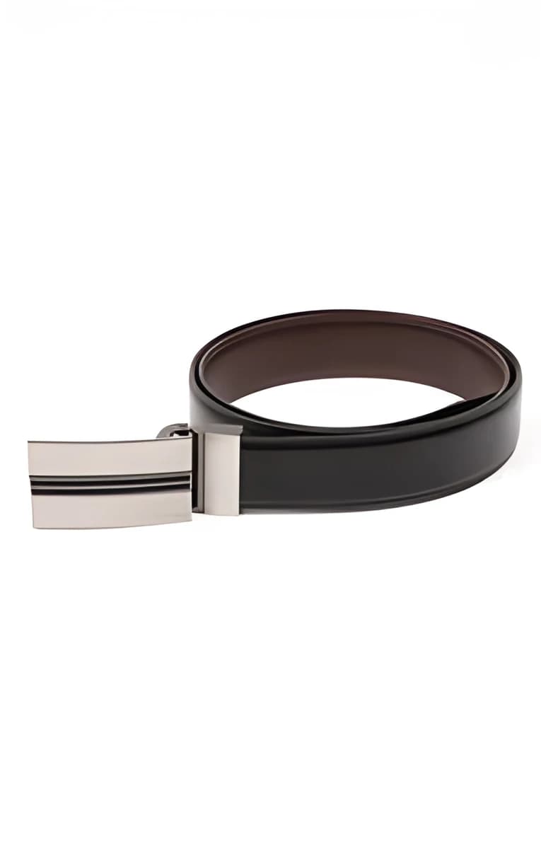 Ceinture réversible en cuir avec plaque – Noir